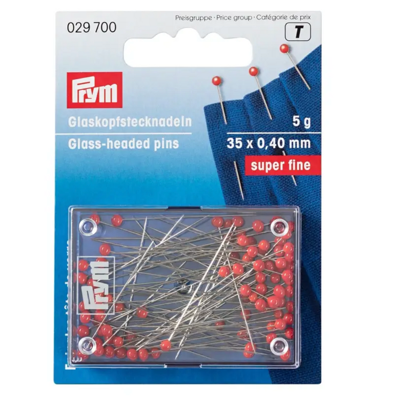 PRYM 029700 Super-fin Glass Headed Pins (Red)